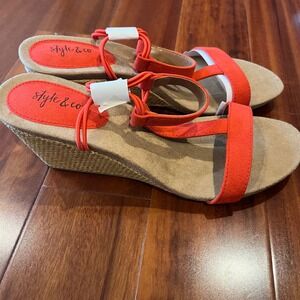 Espadrille Wedge Sandals‎ Red Orange Style & Co Mulan Shoes New Sz 7W 7 Wide